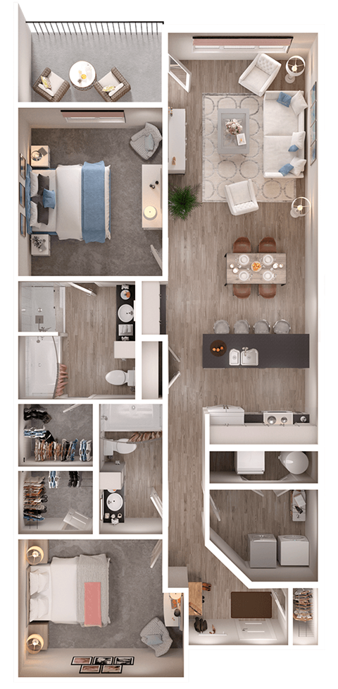 Floor plan for 2 beds, 2 baths, 1190 sqft